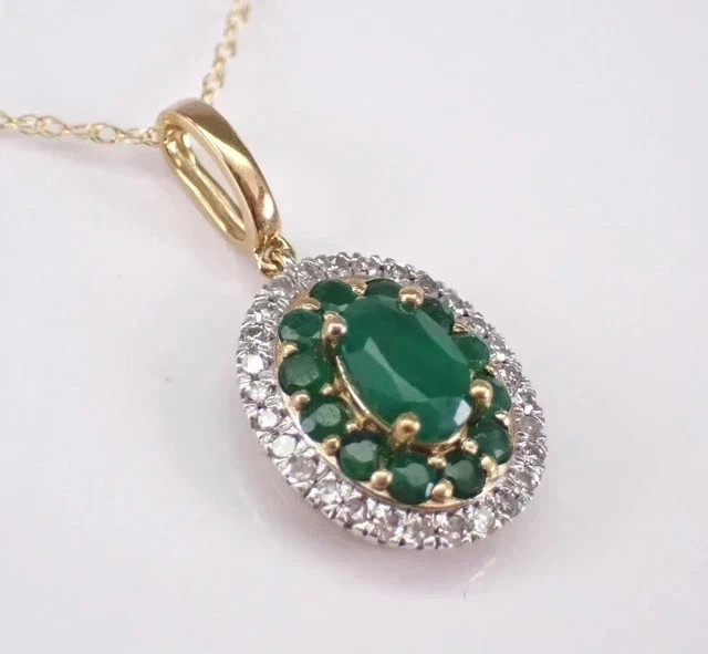 Natural Emerald 2.50Ct Oval Cut Halo Women’s Pendant 14K Yellow Gold Plated
