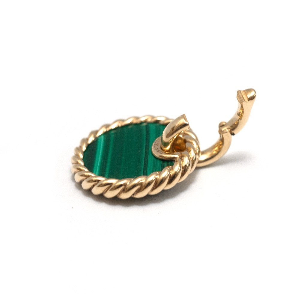 DAVID YURMAN 18K Gold & Malachite Elements Disc 15.5mm Pendant New Authentic