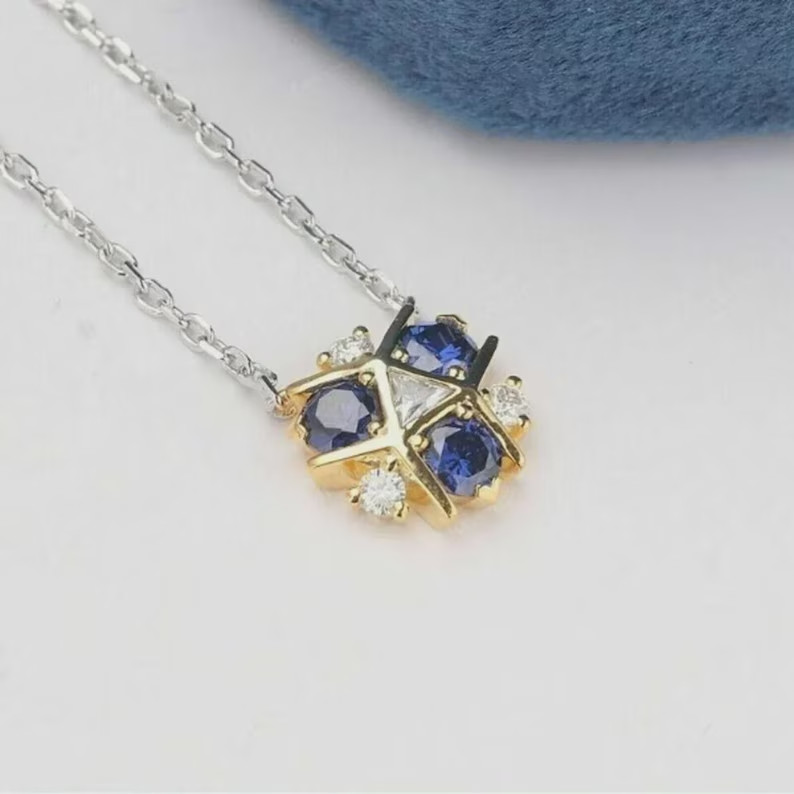 Triforce Zora’s Sapphire Lab Created Sapphire Pendant 14K Two Tone Gold Finish