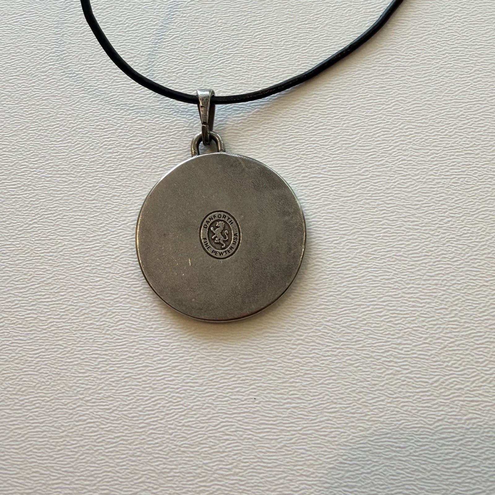 Danforth Pewter Handcrafted Medallion Pendant Green & Blue Mandala 16-17″
