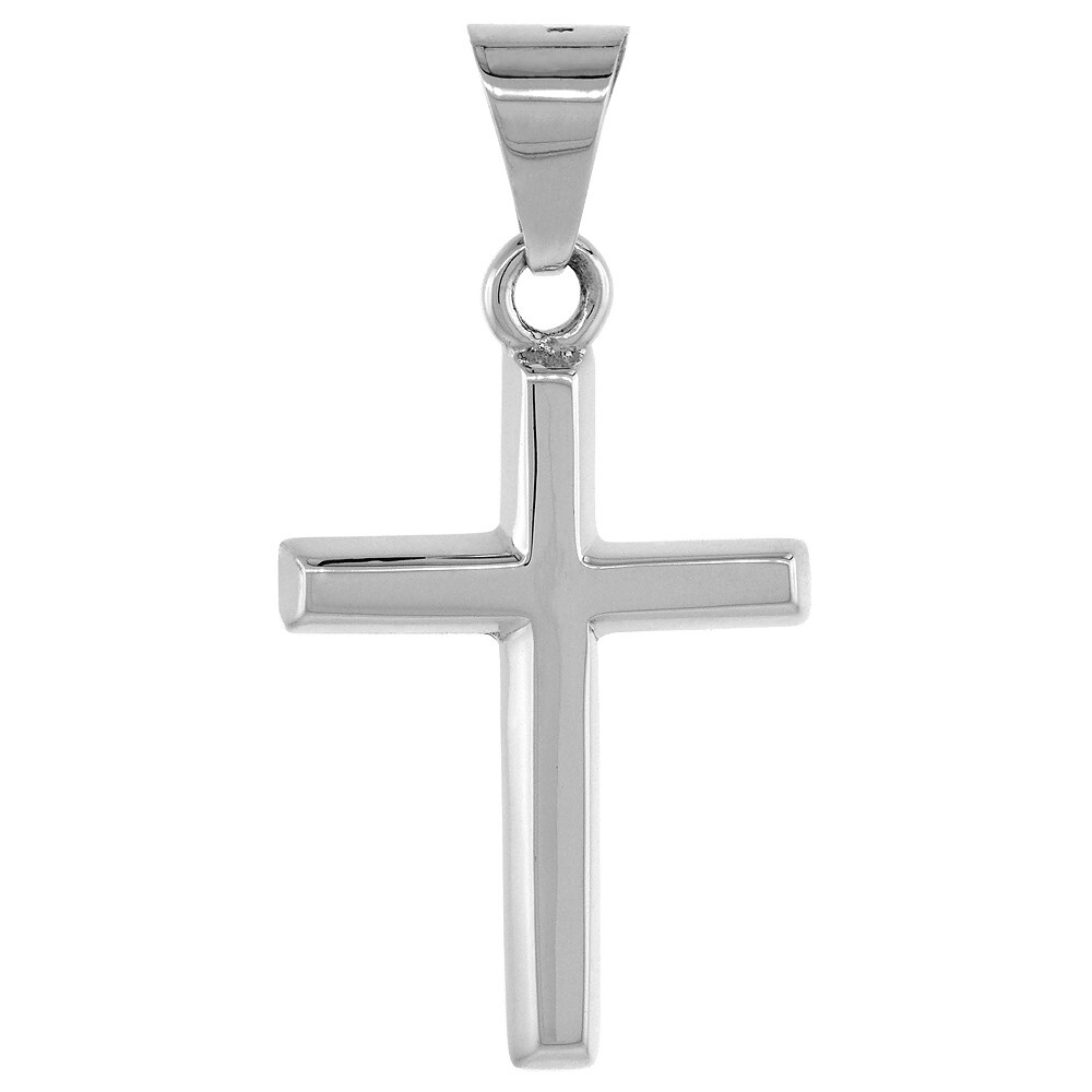 925 Sterling Silver Plain Beveled Cross Pendant 1 1/2 Inch (38mm) Tall