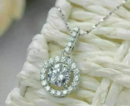 14k White Gold Plated Halo Style Pendant 2.10Ct Round Cut Lab Grown Diamond