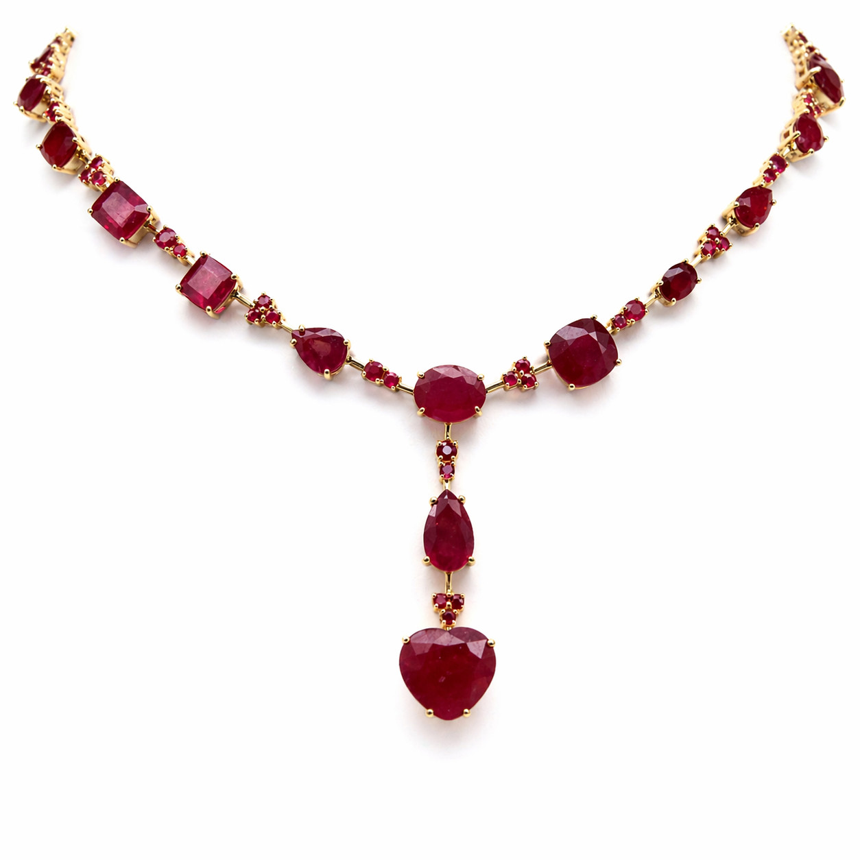 925 Sterling Silver 16 x 16 mm. Red Ruby Necklace 17.0 In.