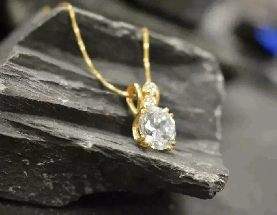 2Ct Round Cut Lab-Created Diamond Solitaire Pendant 14K Yellow Gold Plated