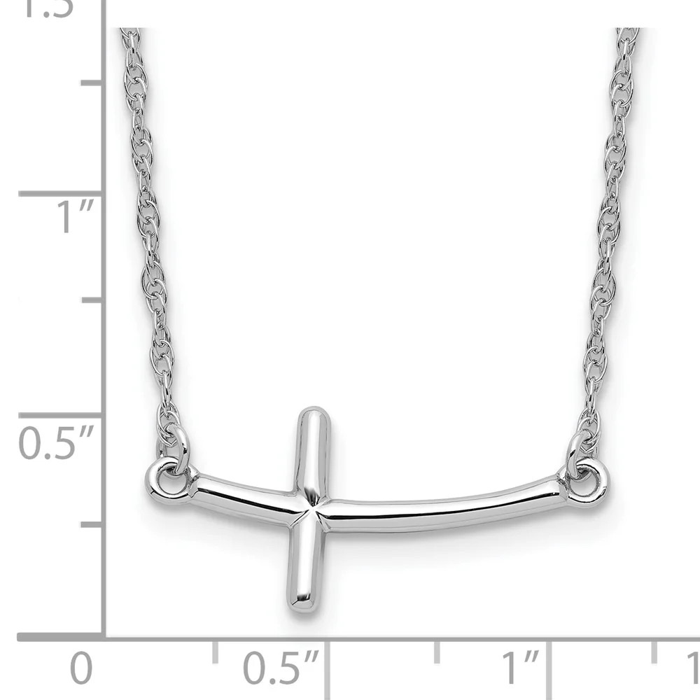 Sterling Silver Rhodium-Plated Large Sideways Curved Cross Necklace