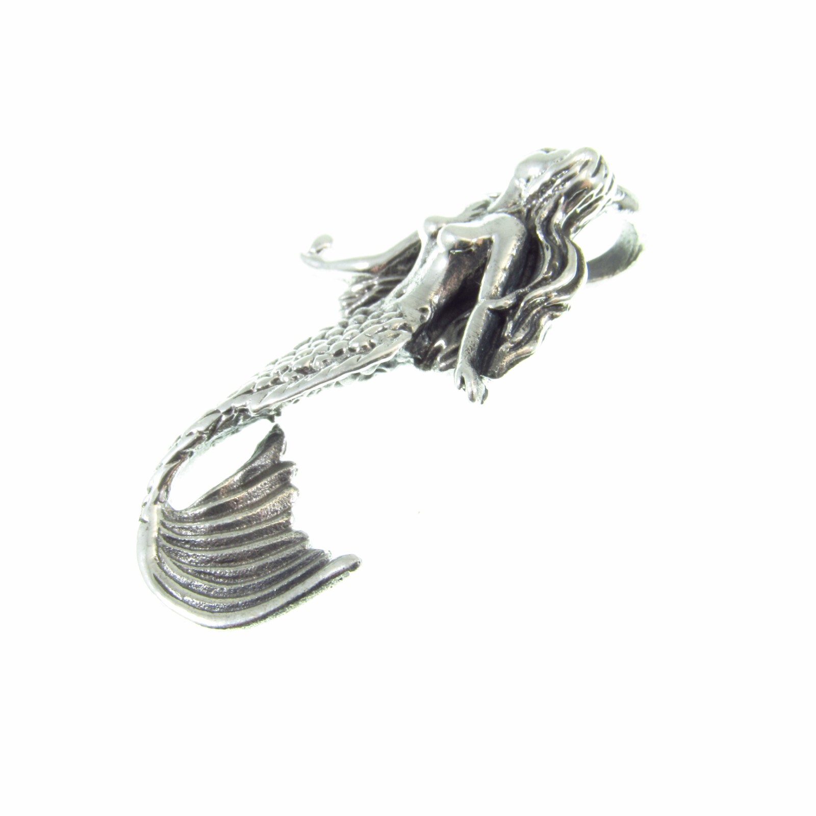 Handcrafted 925 Sterling Silver 3D MERMAID Slide Pendant Aquatic Female Fish