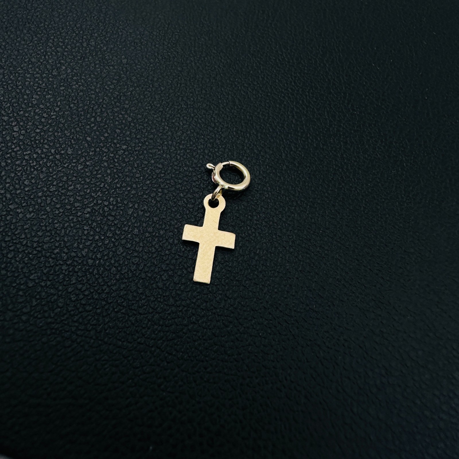 14K Solid Yellow Gold 10mm Mini Petite Cross Charm Pendant w/Spring Clasp