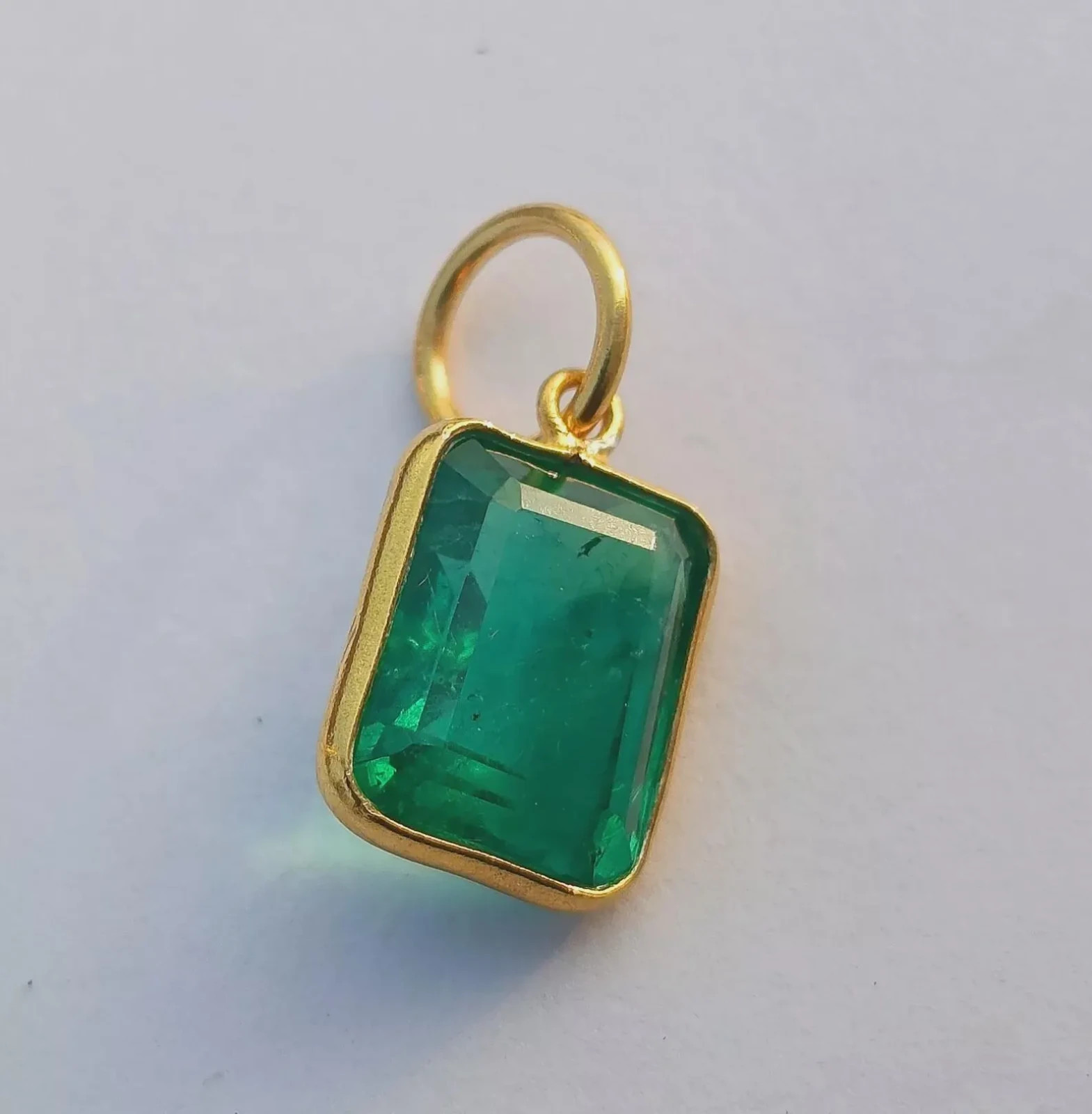 Emerald Gold Charm Pendant – 18k Solid Gold Handmade Necklace Gemstone Pendant
