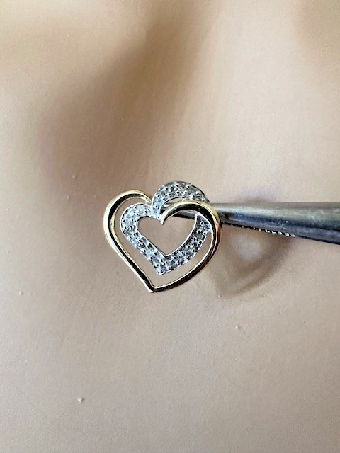 Estate 14K Multi-Tone Gold Diamond Double “Heart” Pendant