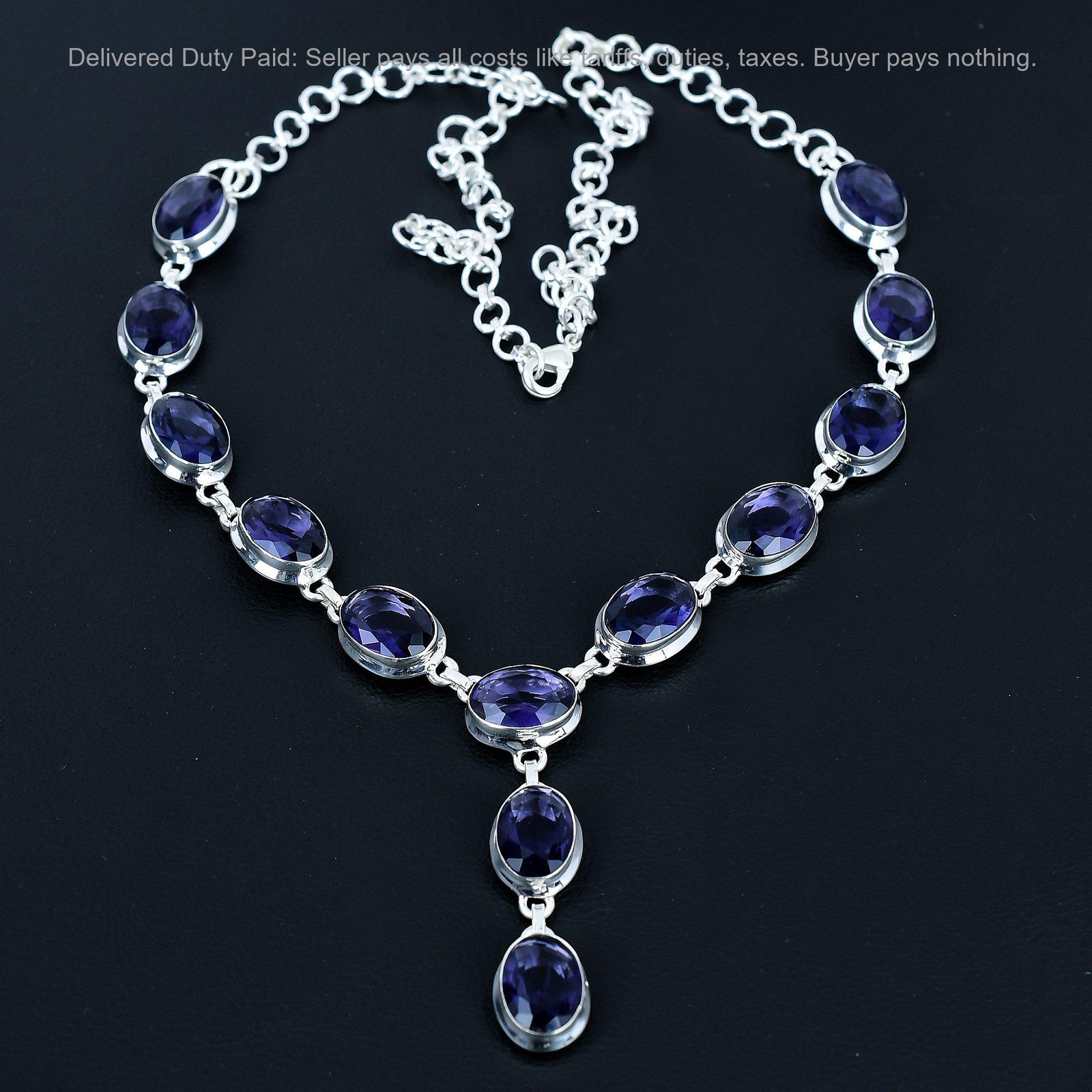 925 Silver African Amethyst Stone Birthday Trendy Anniversary New Chain Necklace