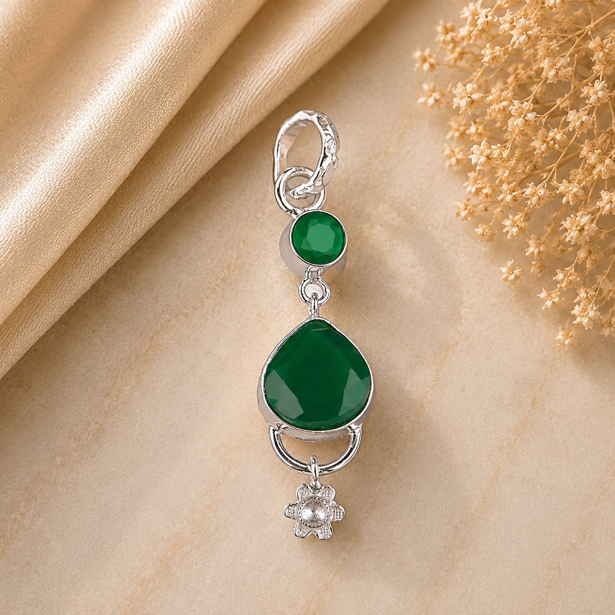 Green Onyx Gemstone 925 Solid Silver Designer Pendent 2.00″ Gift For Friend