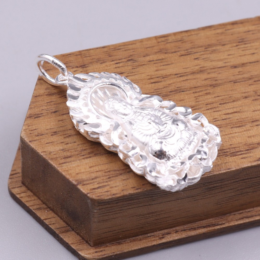 Pure S999 Fine Silver 999 Men Women Blessing Kwanyin Pendant 5g 32*14mm