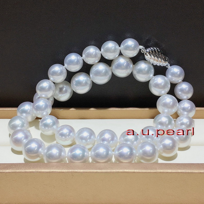 Australia top 17″12-14mm REAL south sea Perfect round WHITE pearl necklace 14K