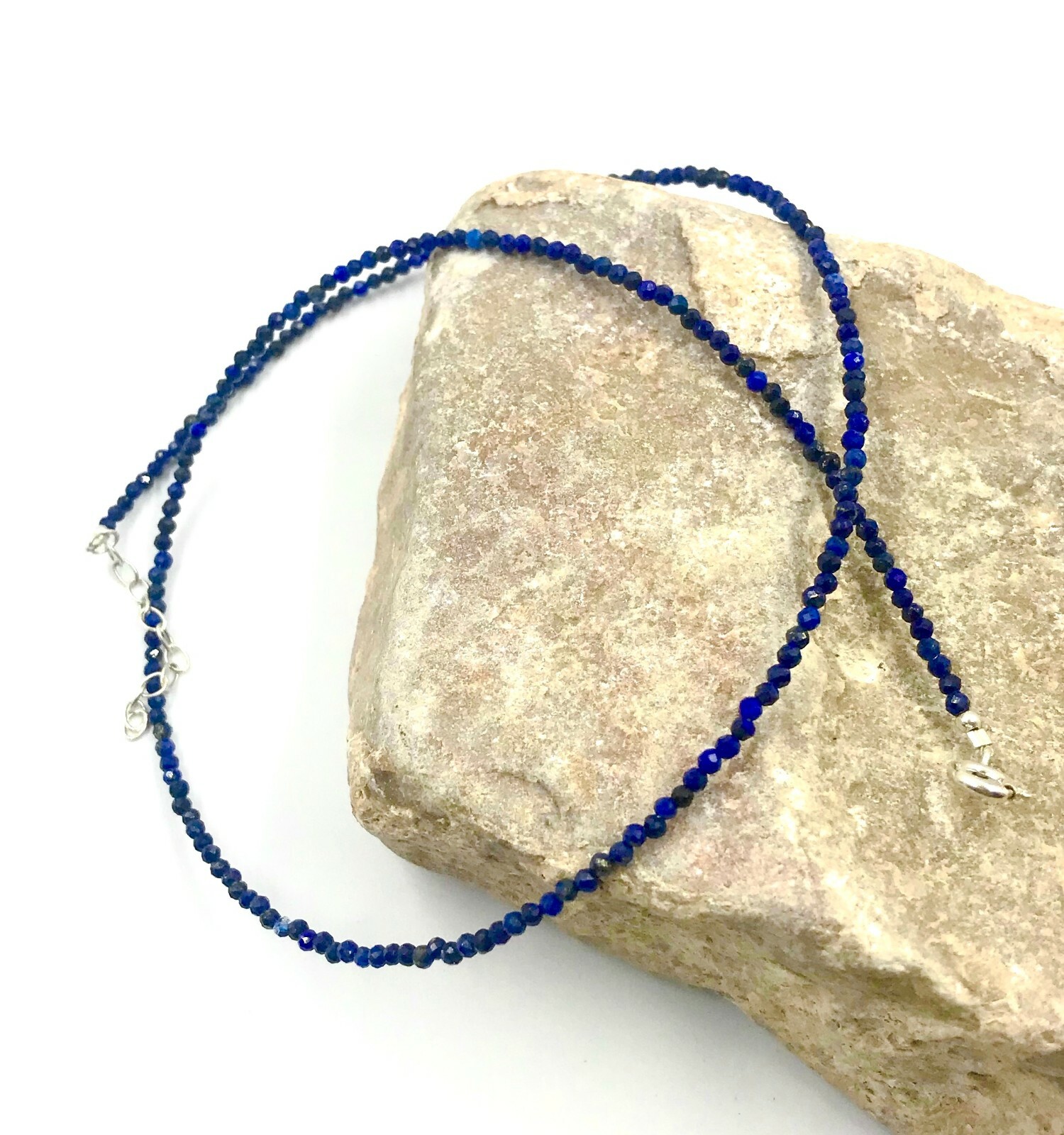 Genuine Lapis lazuli Beads Silver Necklace Jewelry Women Handmade USA SELLER