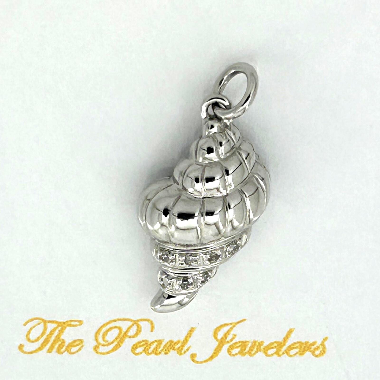 14k White Solid Gold Diamonds Beautiful & Unique Conch Pendant Necklace