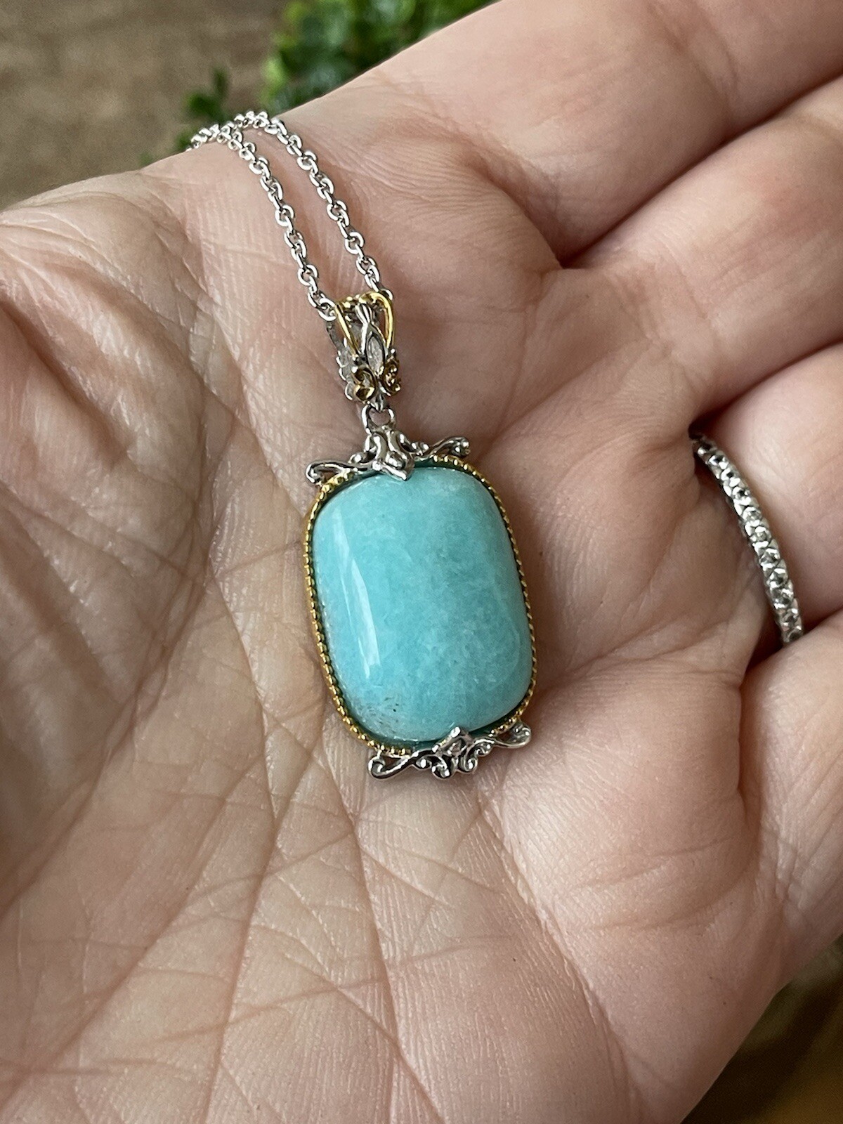 Peruvian Amazonite Cushion Cut Pendant W/Chain 925 Sterling Silver Jewelry