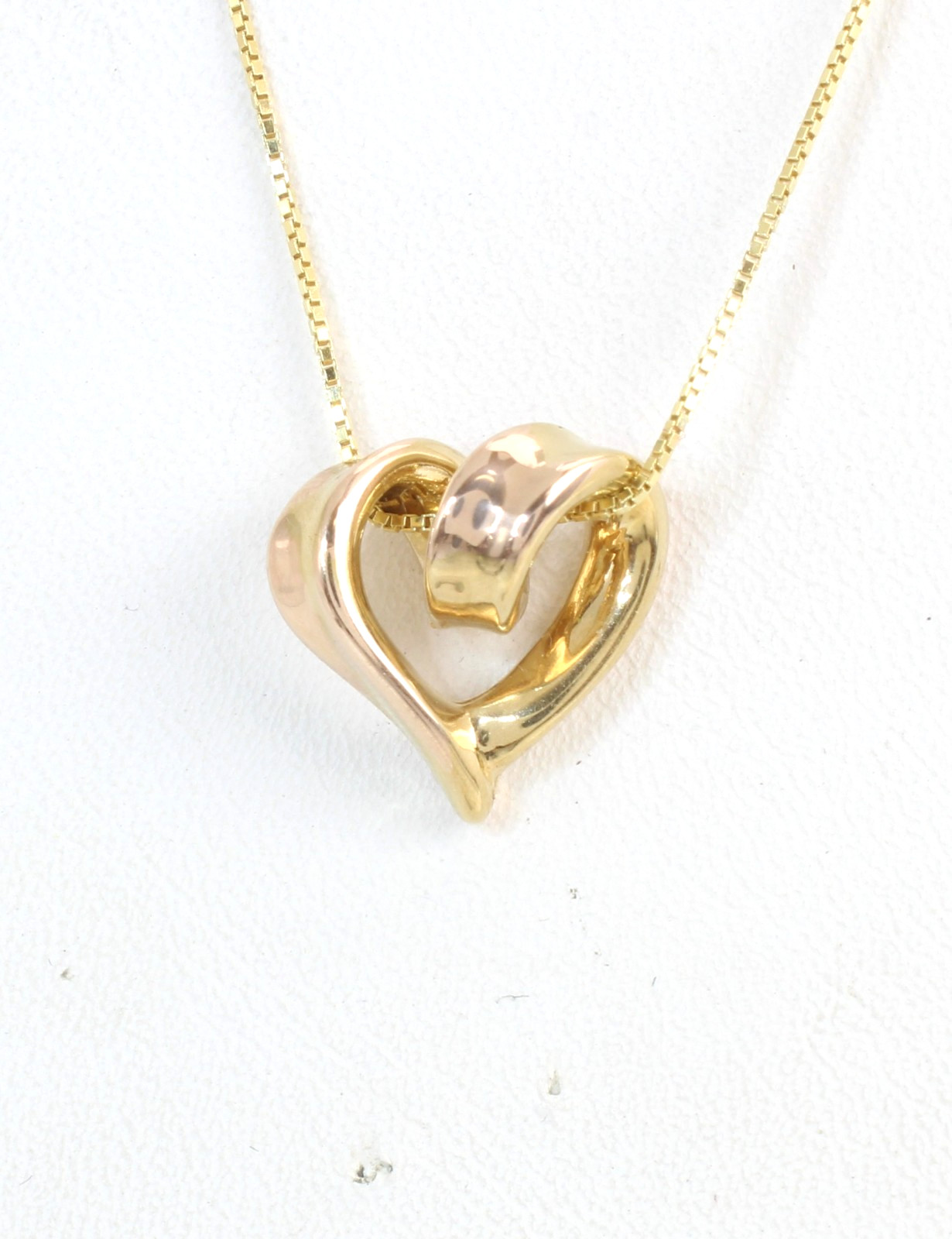 14k Solid Gold Designer Hollow Heart Charm Pendant Necklace 18″ Box Chain