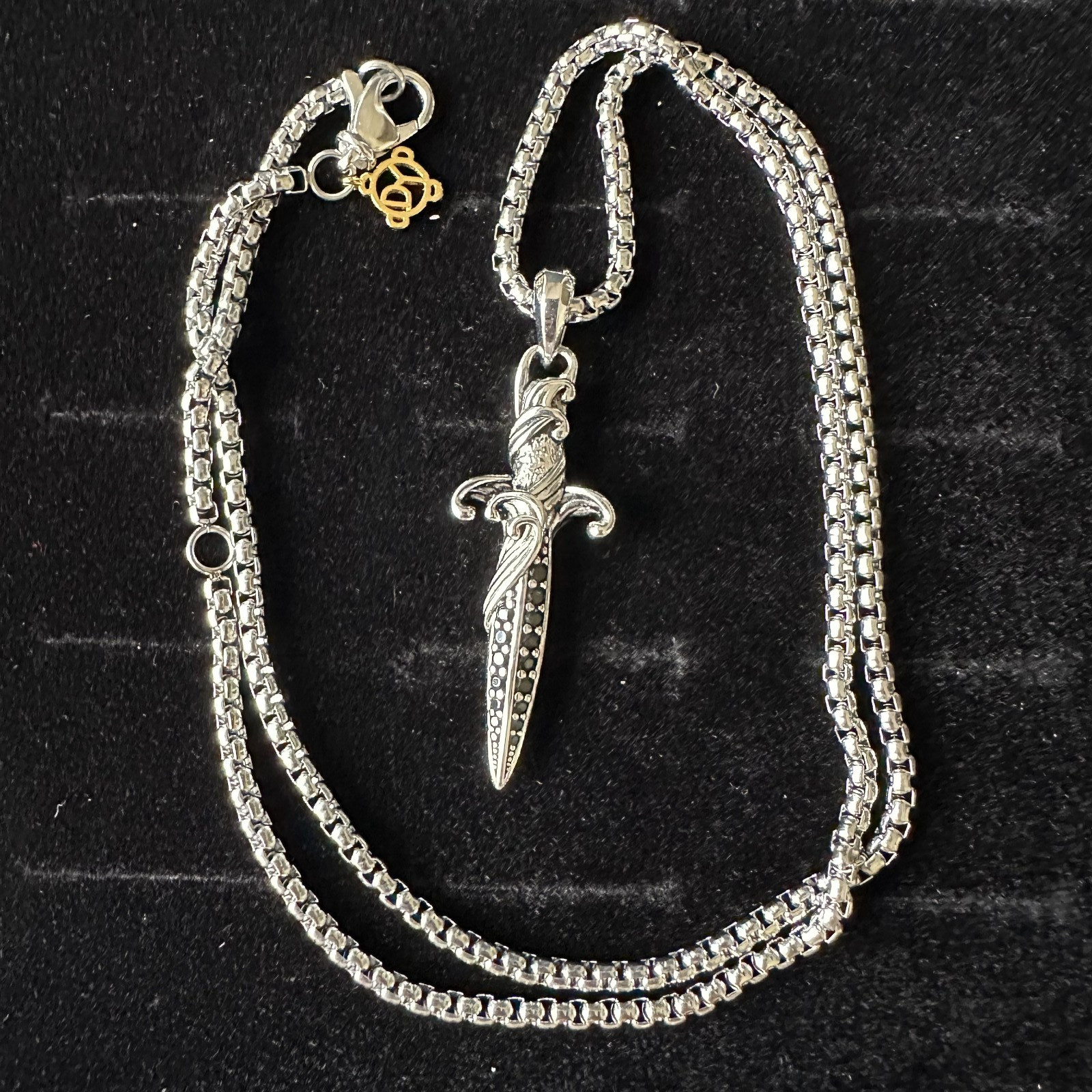 David Yurman 3mm Wave Dagger And 22in Box Chain W Dagger Pendant Black Diamond