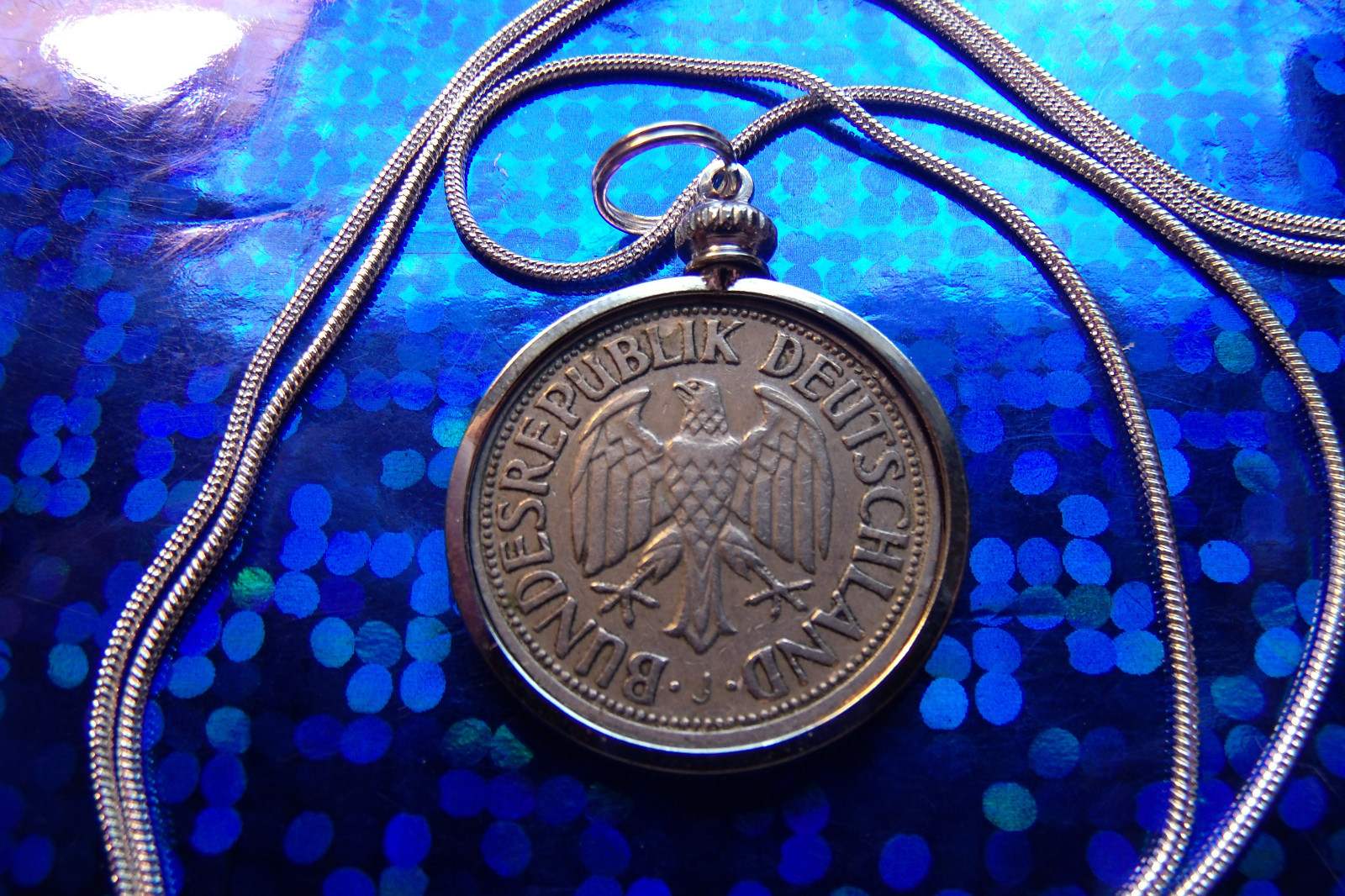 1950 Germany Deutsche Mark Eagle Coin Pendant 24″ .925 Silver Snake Chain