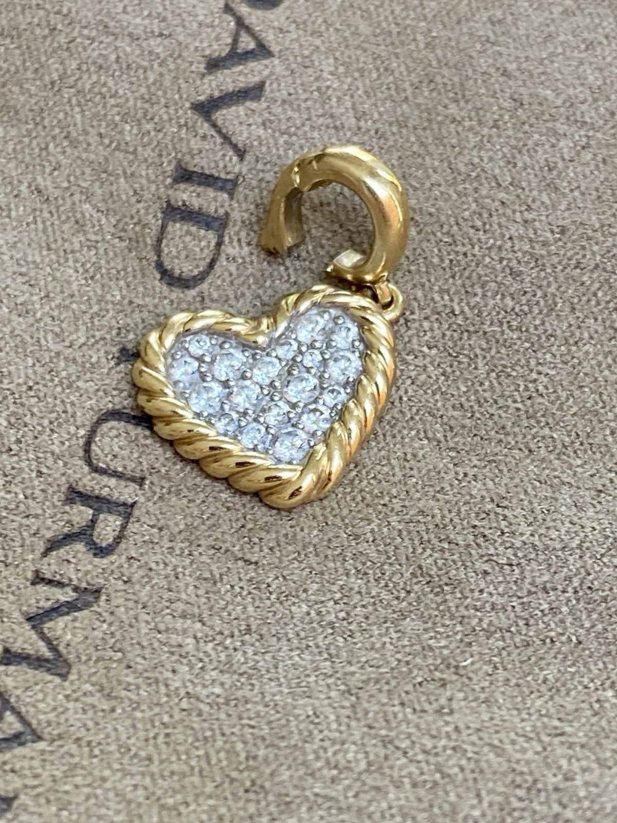 David Yurman 18K Yellow Gold Diamond Heart Amulet Charm Pendant 11mm $1450+ Exc
