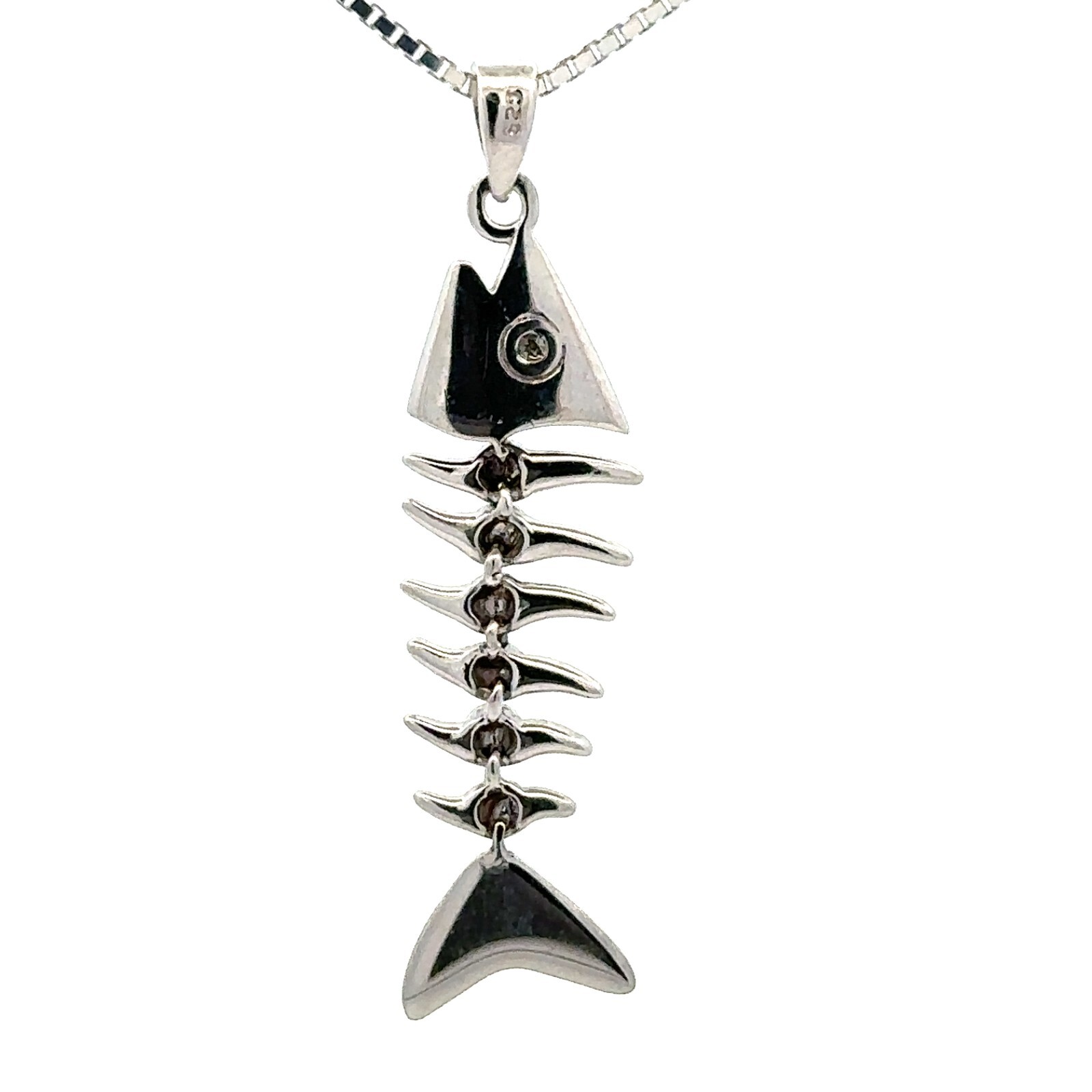 Sterling Silver Bone Fish Pendant-Articulated-(3/8 x 1 1/2 Inch)