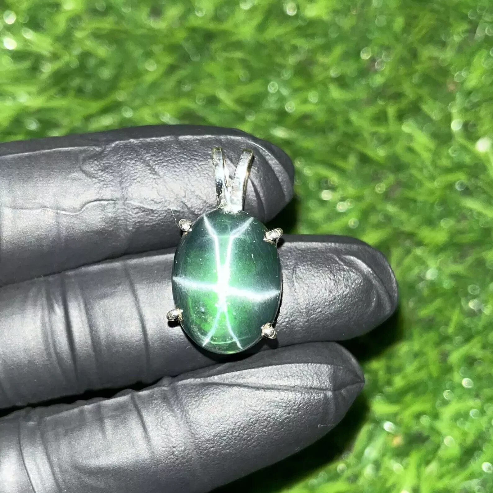 Certified Natural Green Star Sapphire Pendant 925 Solid Silver SG Gemstone 26Ct+