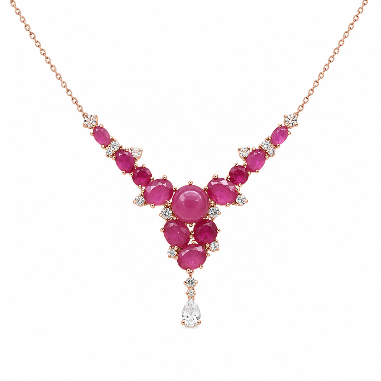925 Sterling Silver 9 mm. Pink Ruby Topaz Zircon Necklace 18.0 In.