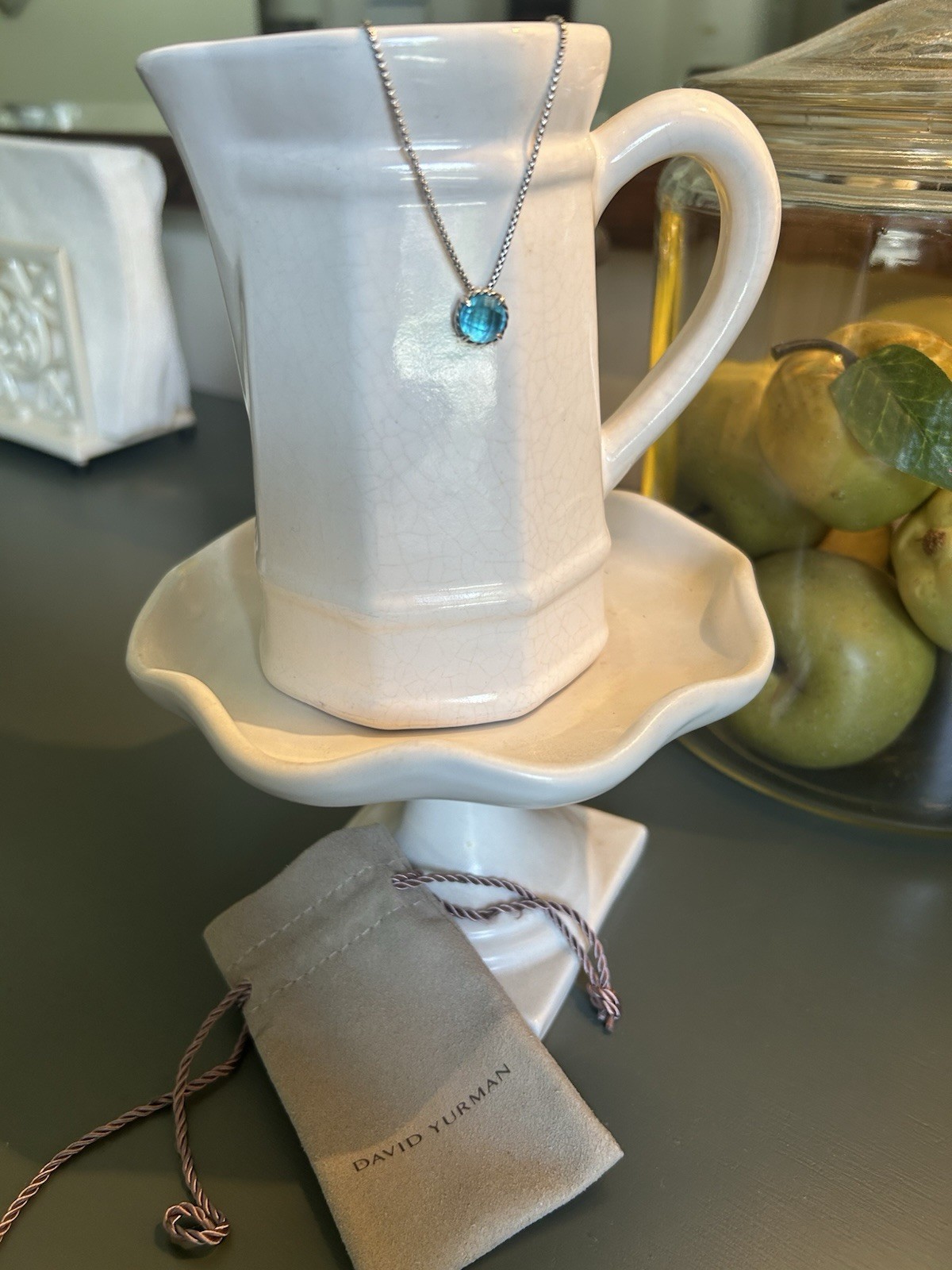 David Yurman Petite Chatelaine Necklace Sterling Silver with Blue Topaz Pendant