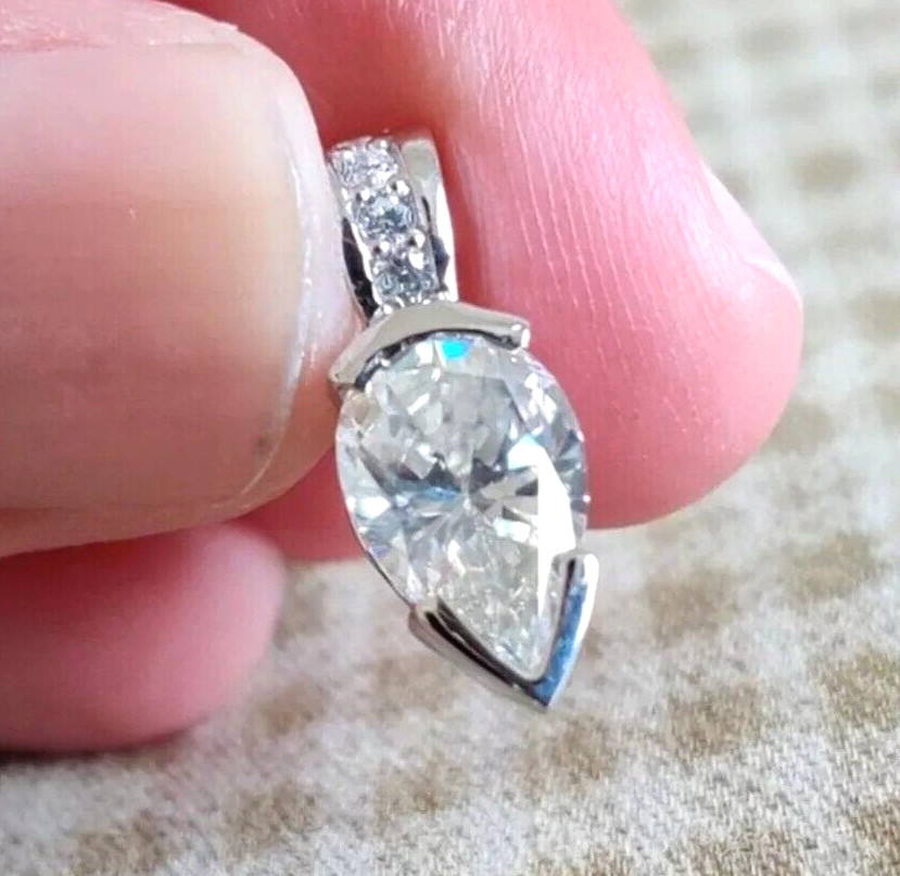 3.50 Ct Certified Treated Pretty Off White Diamond Pendant, 925 Sterling Silver