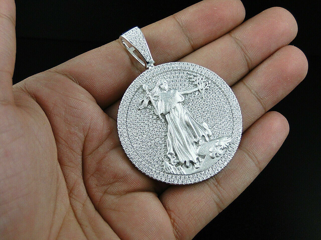 3 Ct Real Moissanite Wedding Liberty Coin Pendant 14k White/Yellow Gold Plated
