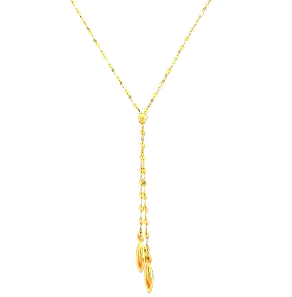 Solid 14K Yellow Gold Y Lariat Necklace • Dainty Drop Chain.18