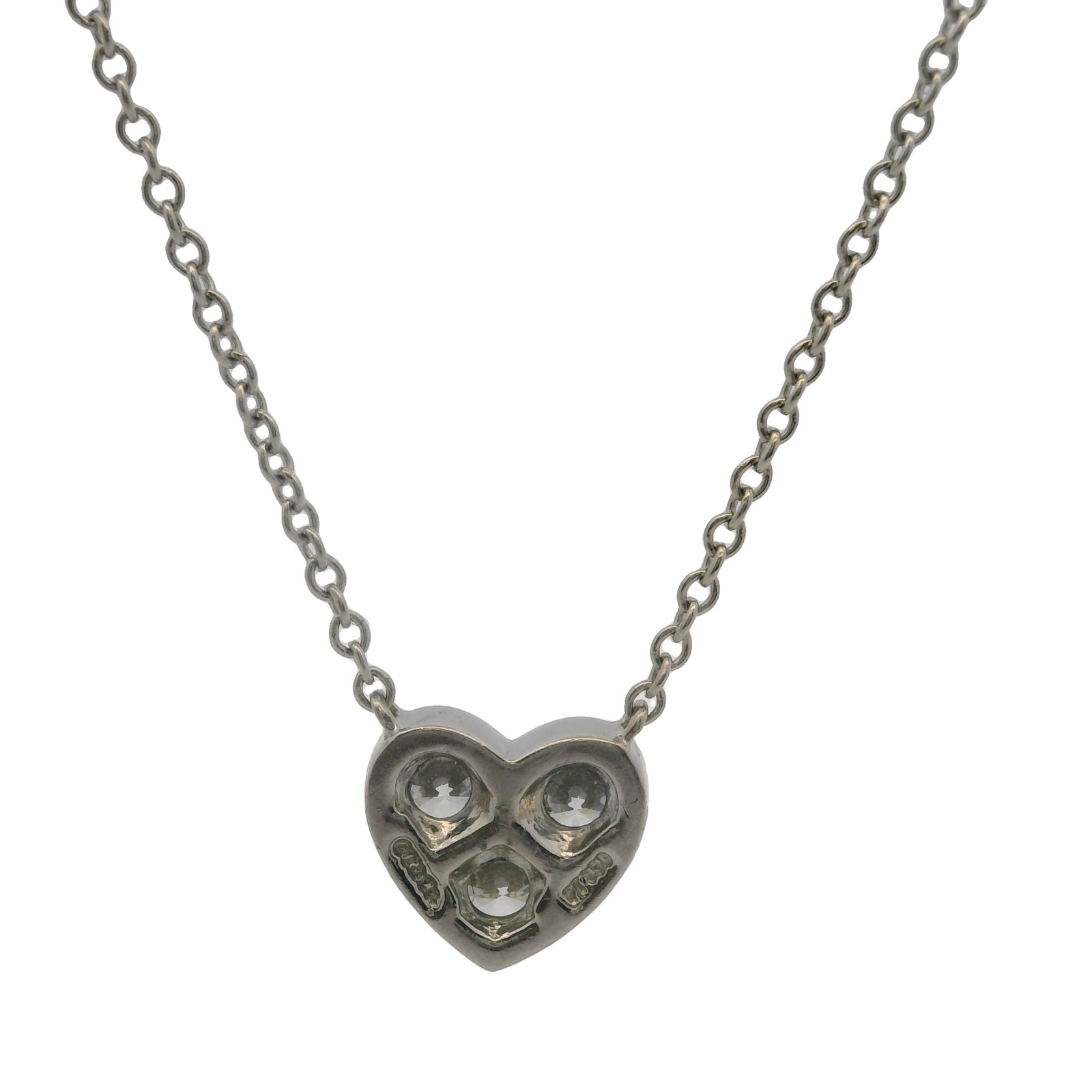 Tiffany & Co Solid 950 Platinum 3 Diamond 0.30ctw Sentimental Heart 16″ Necklace