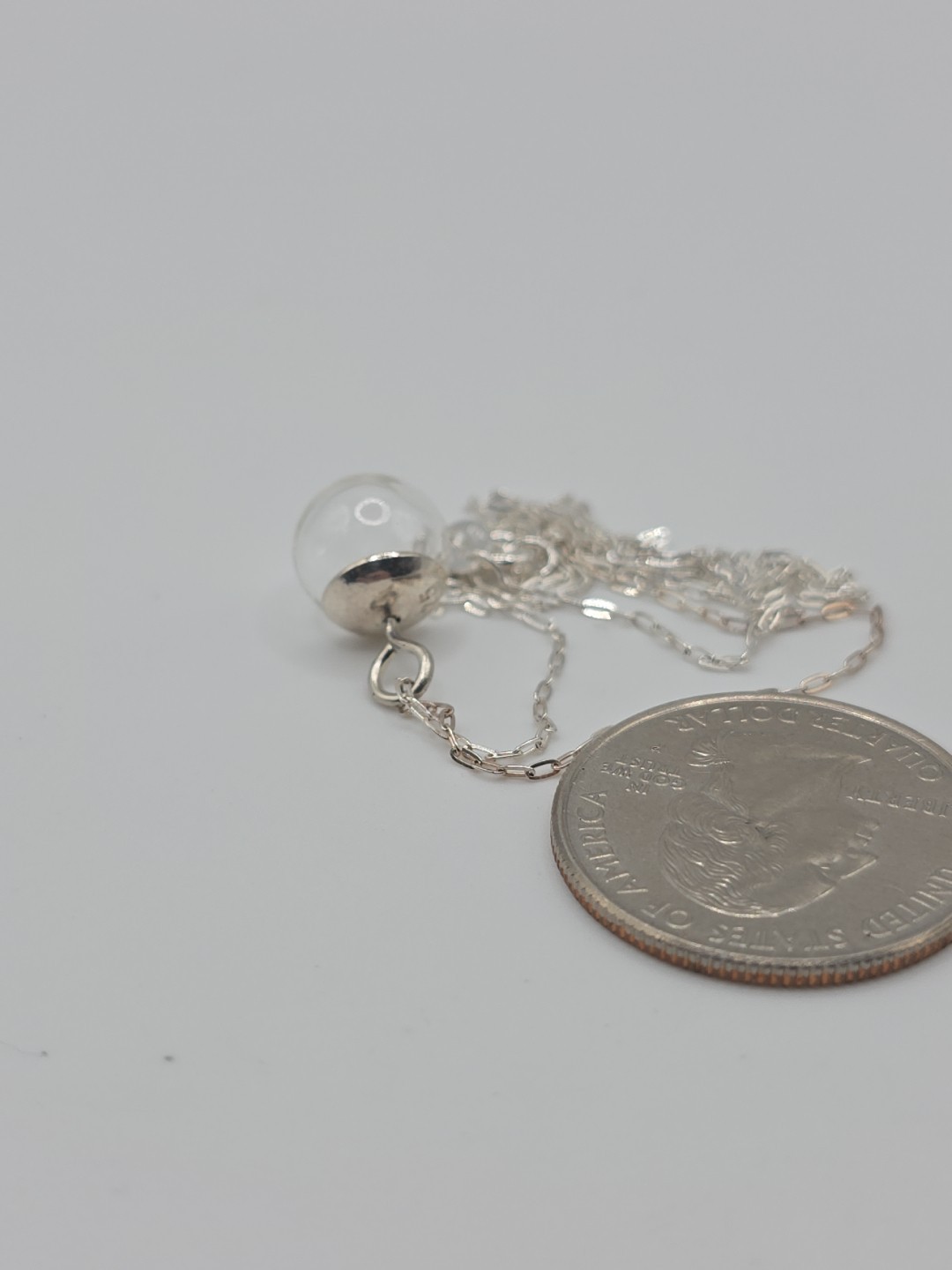Sterling Silver 925 Italy Clear Plastic Globe Chain Necklace 18″