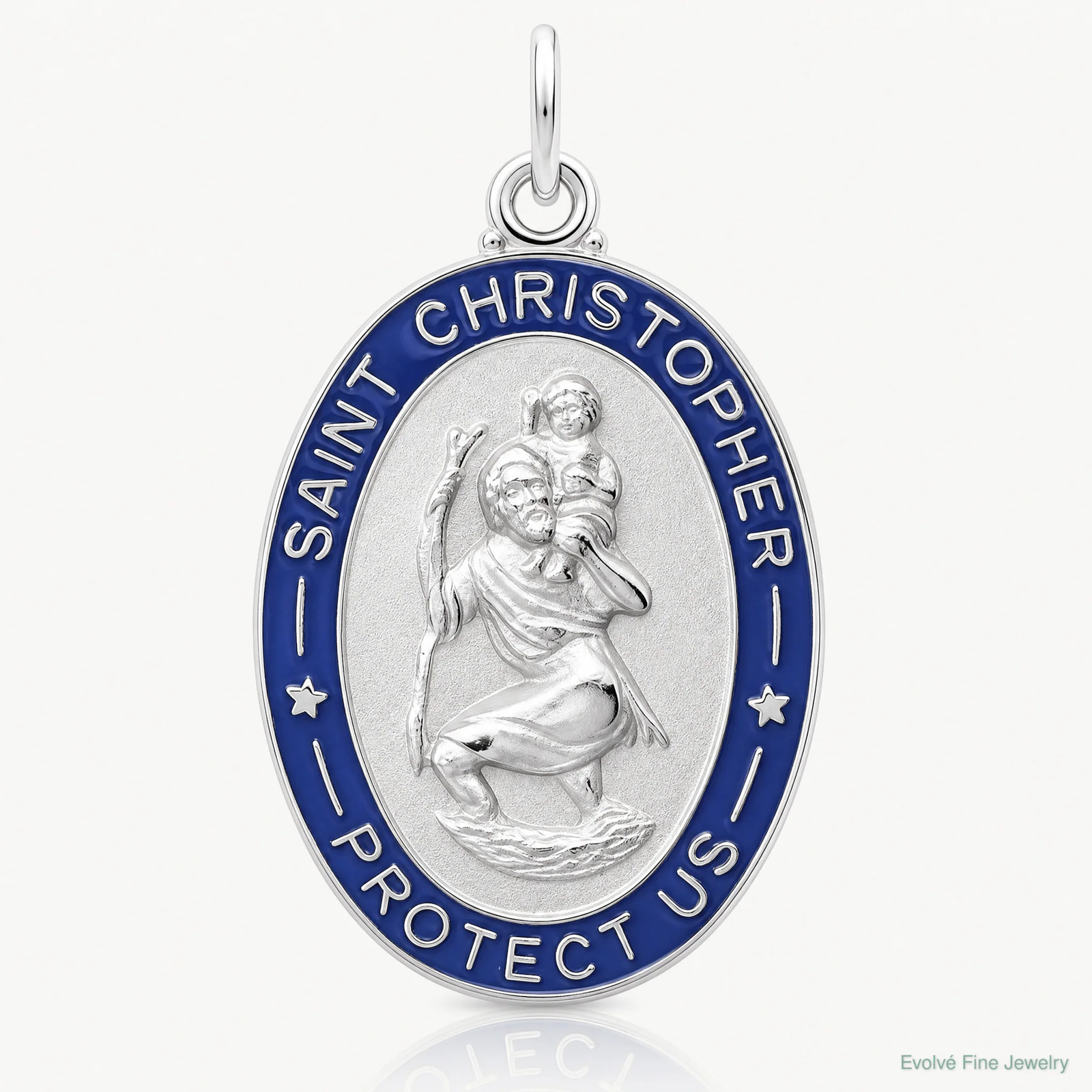 Sterling Silver Platinum-Plated Enameled St. Christopher Medal