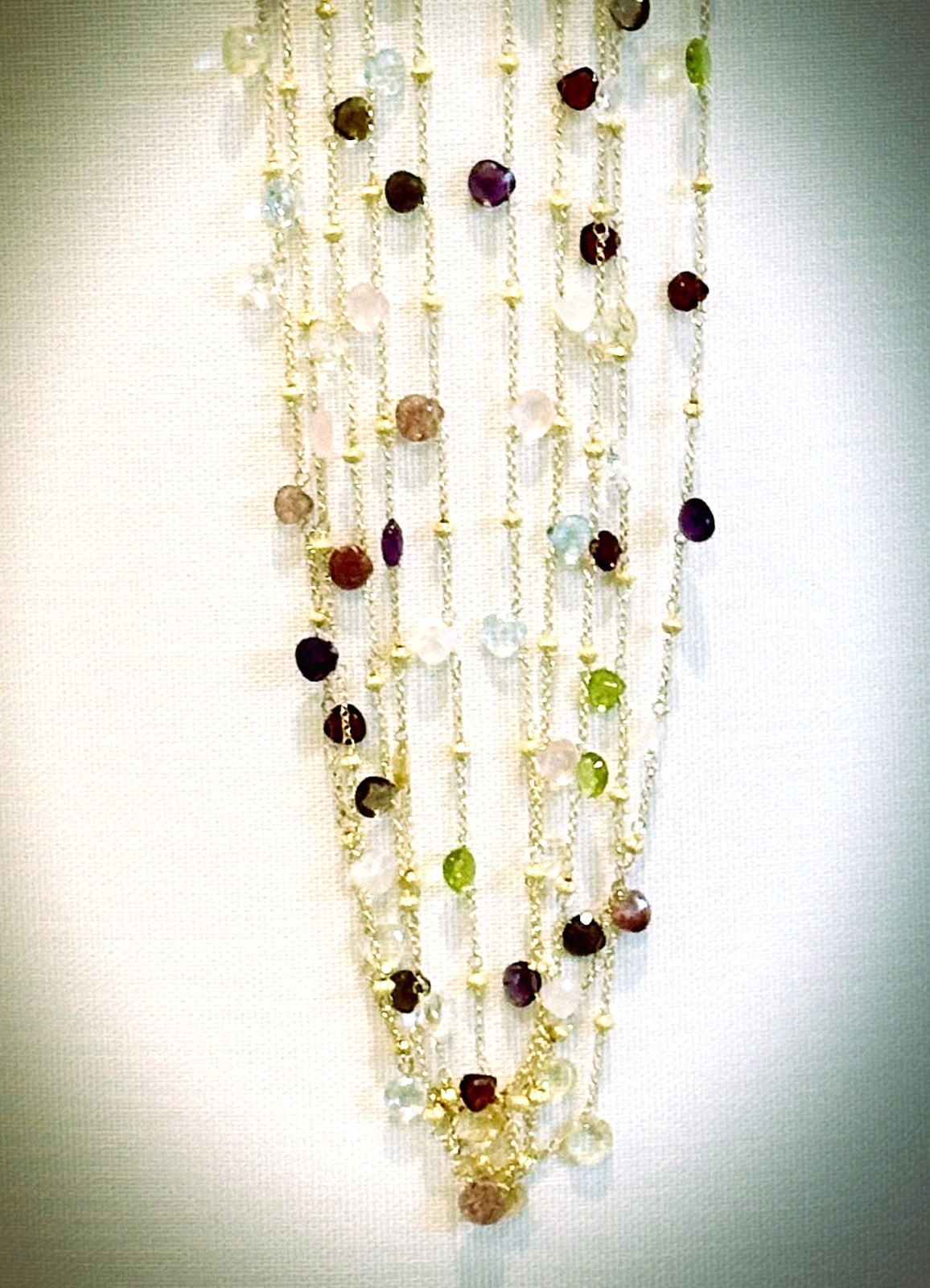 Spectacular Multi-Gem Briolette Vermeil 5 Strand Necklace