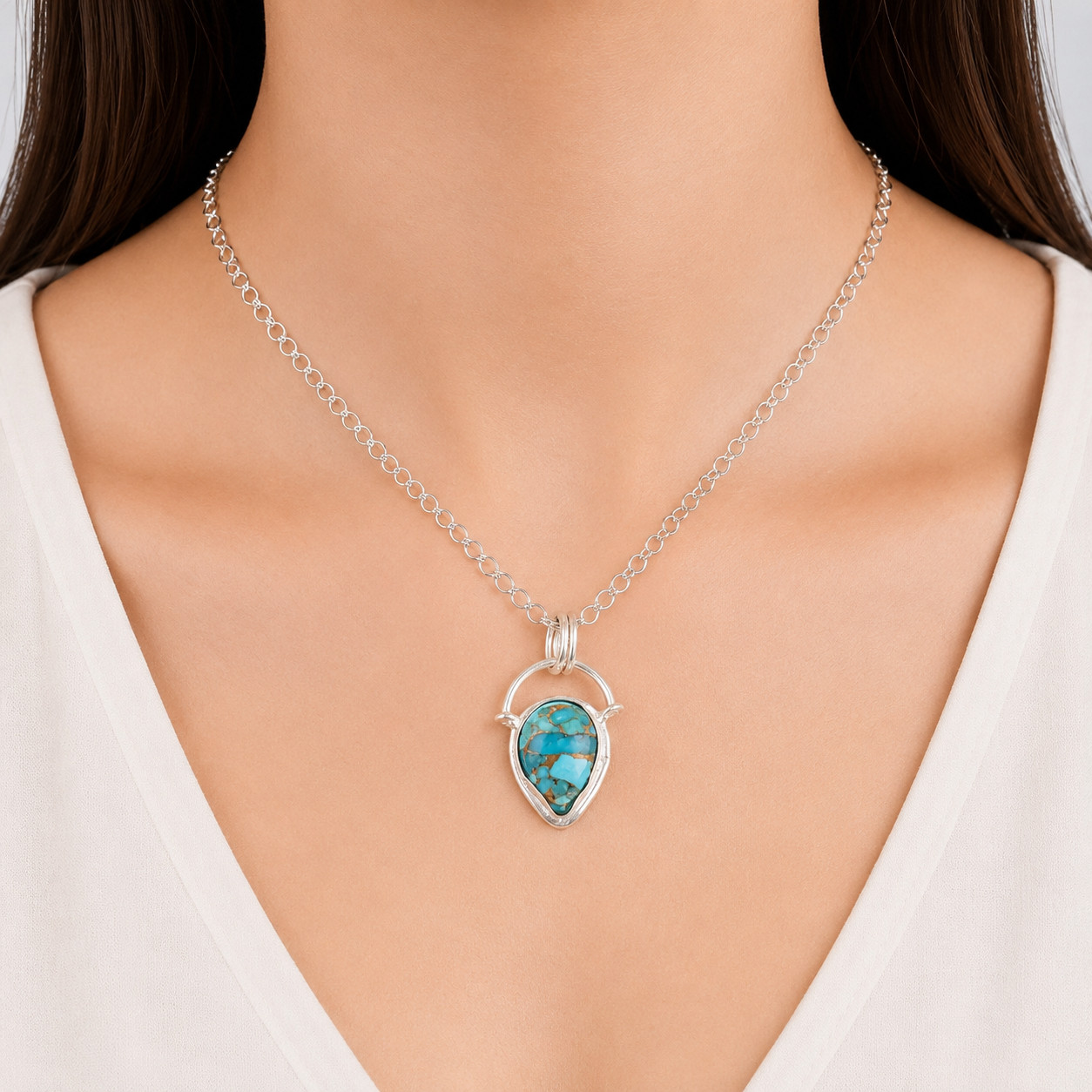925 Silver Blue Copper Turquoise Gemstone Jewelry Handmade Pendant 1.01″ For Her