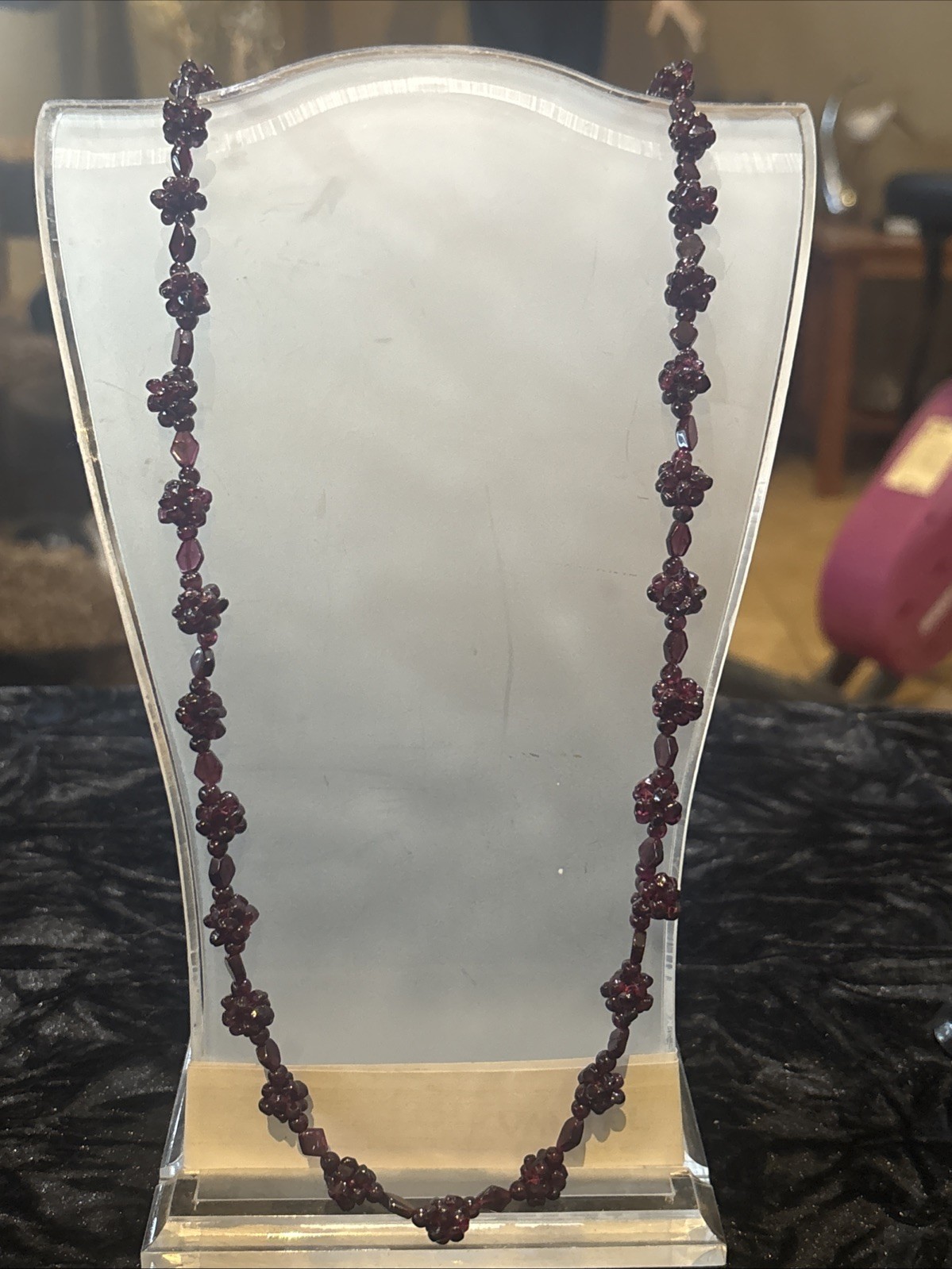 Vintage Red Garnet Genuine Cluster Necklace Continuous Beaded Strand Handcrafted