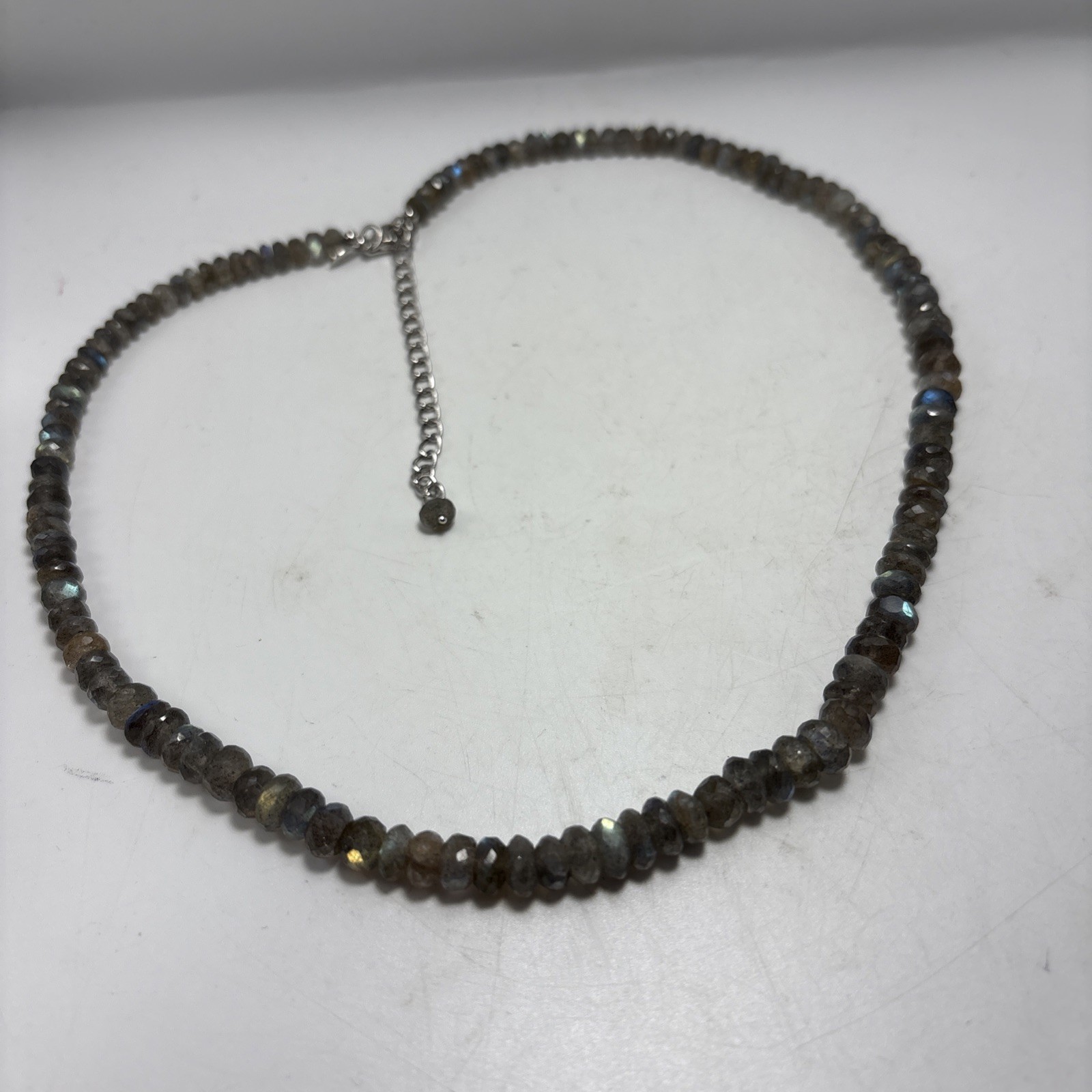 UTC Faceted Labradorite Necklace Sterling India 16-19”