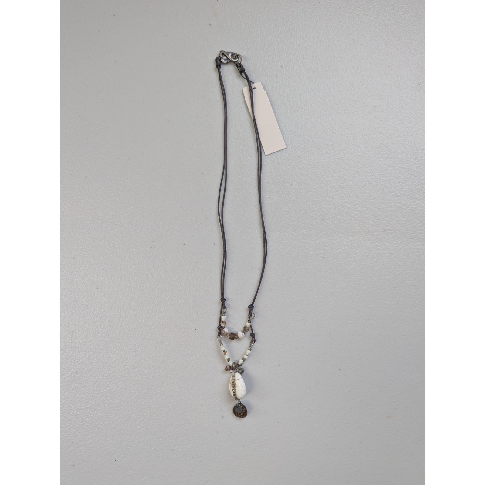 Stone Pendant Leather Necklace Beaded Boho Western Neutral Hippie Peyote Bird