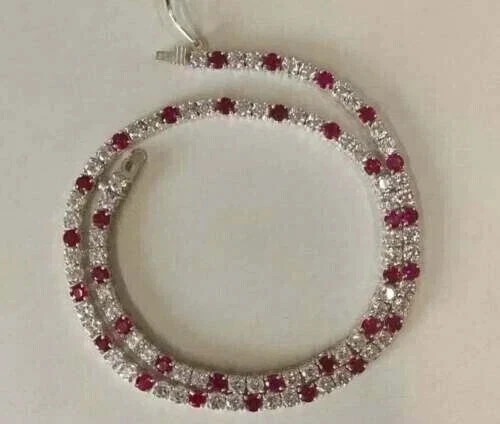 20TCW Round Cut Lab Created Ruby & Diamond Tennis Necklace 14K White Gold Plated