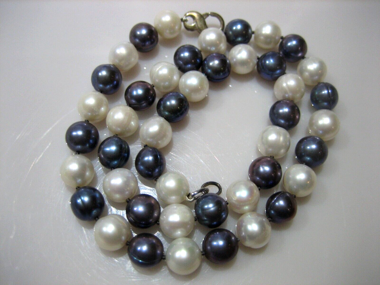 BLACK & WHITE 9mm BAROQUE PEARL STERLING SILVER 19″ NECKLACE