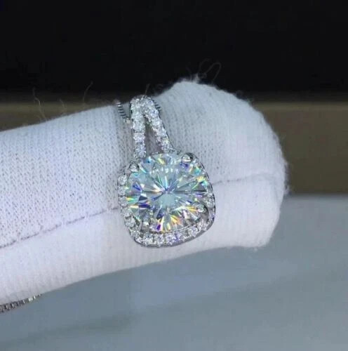 2.00Ct Lab Created Diamond Round Certified Halo Pendant 14K White Gold Finish