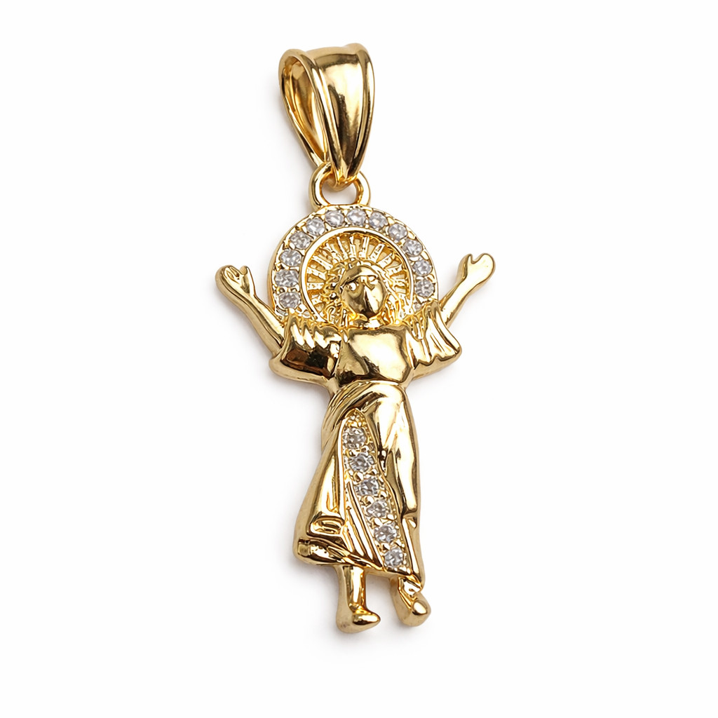 Italian 1/200 14k Yellow Gold Santo Nino Iced CZ Pendant mm in