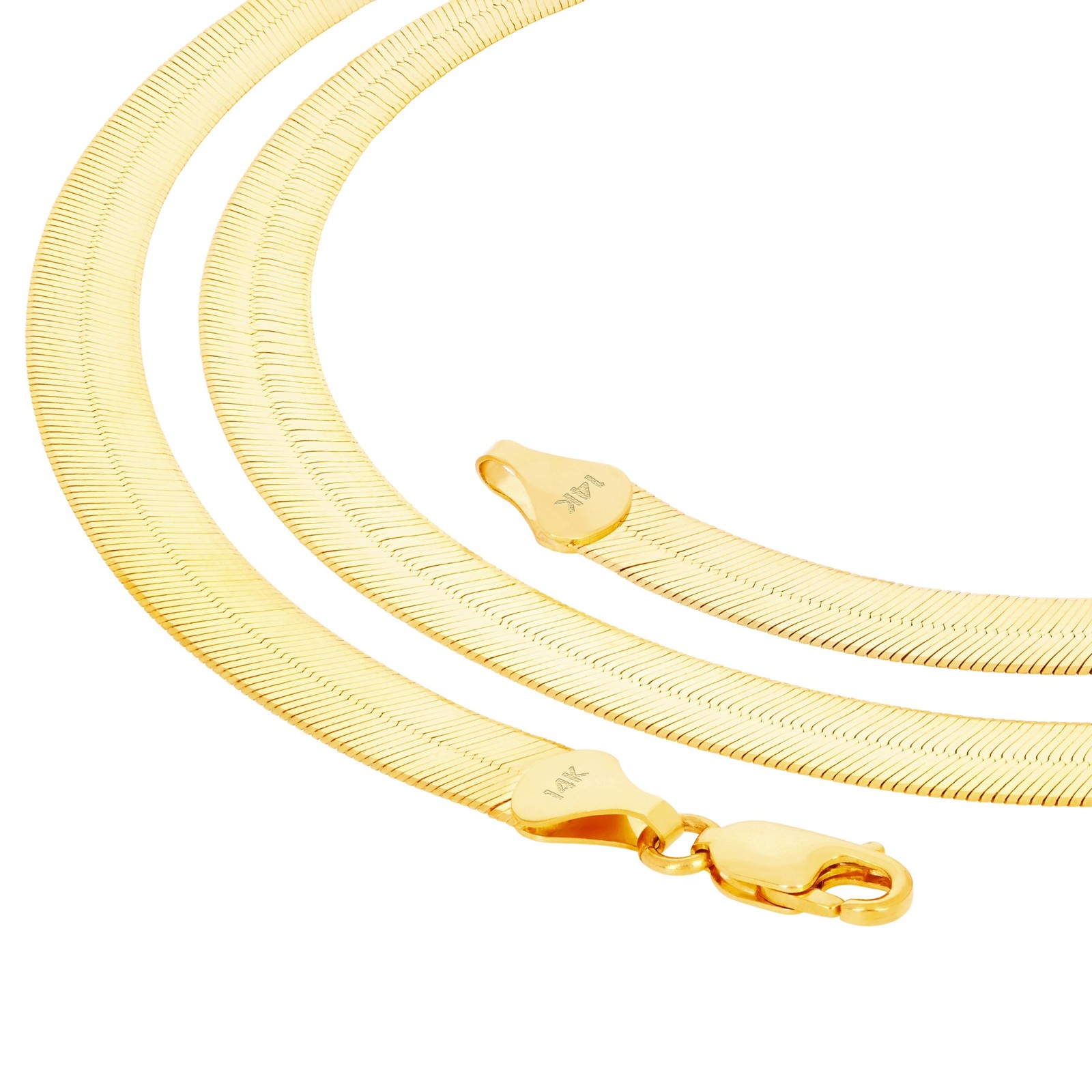 14K Yellow Gold Solid 3mm-9mm Flat Herringbone Chain Necklace Women Men 14″- 24″
