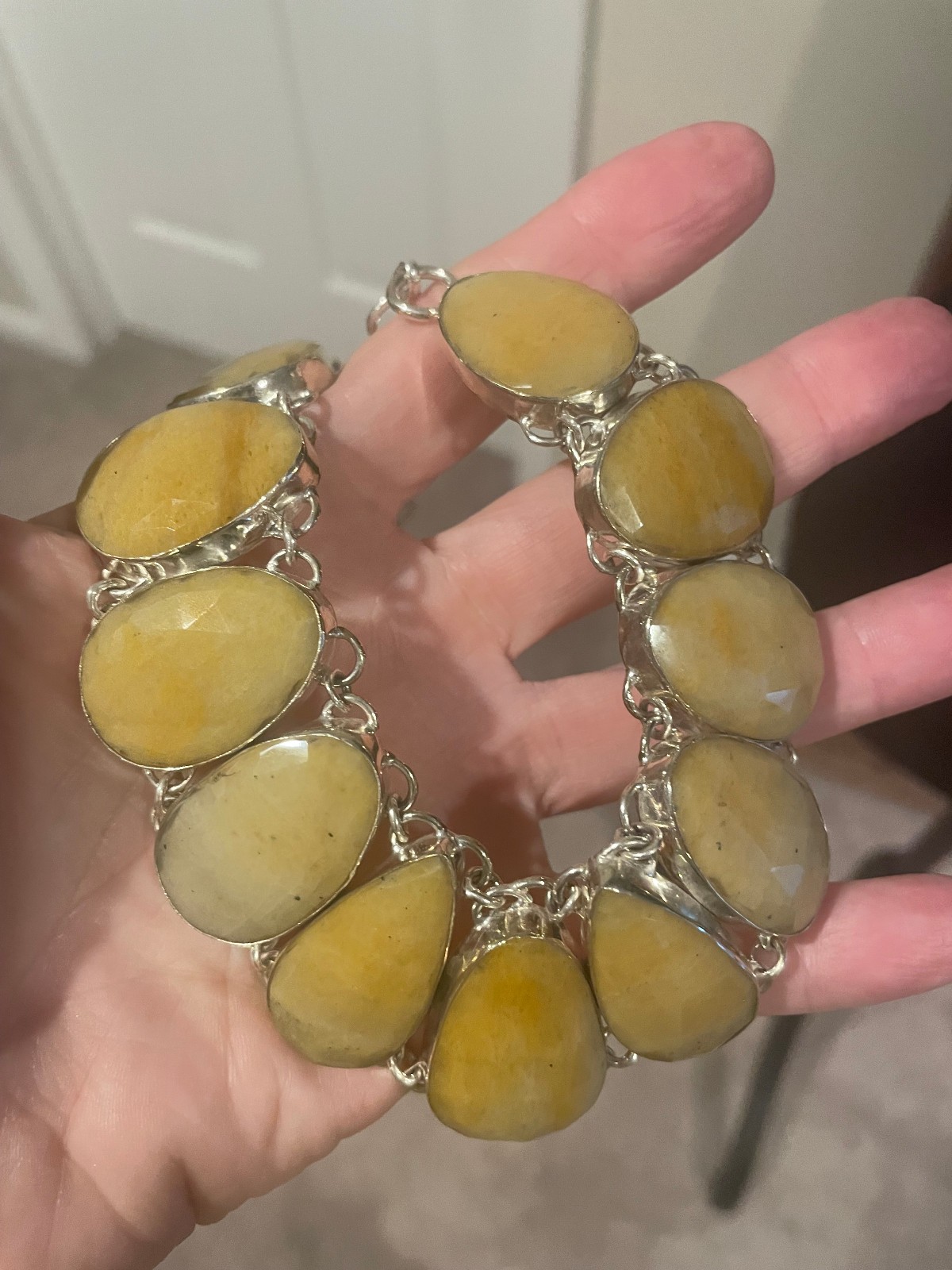 Yellow Serpentine and Sterling Silver Necklace