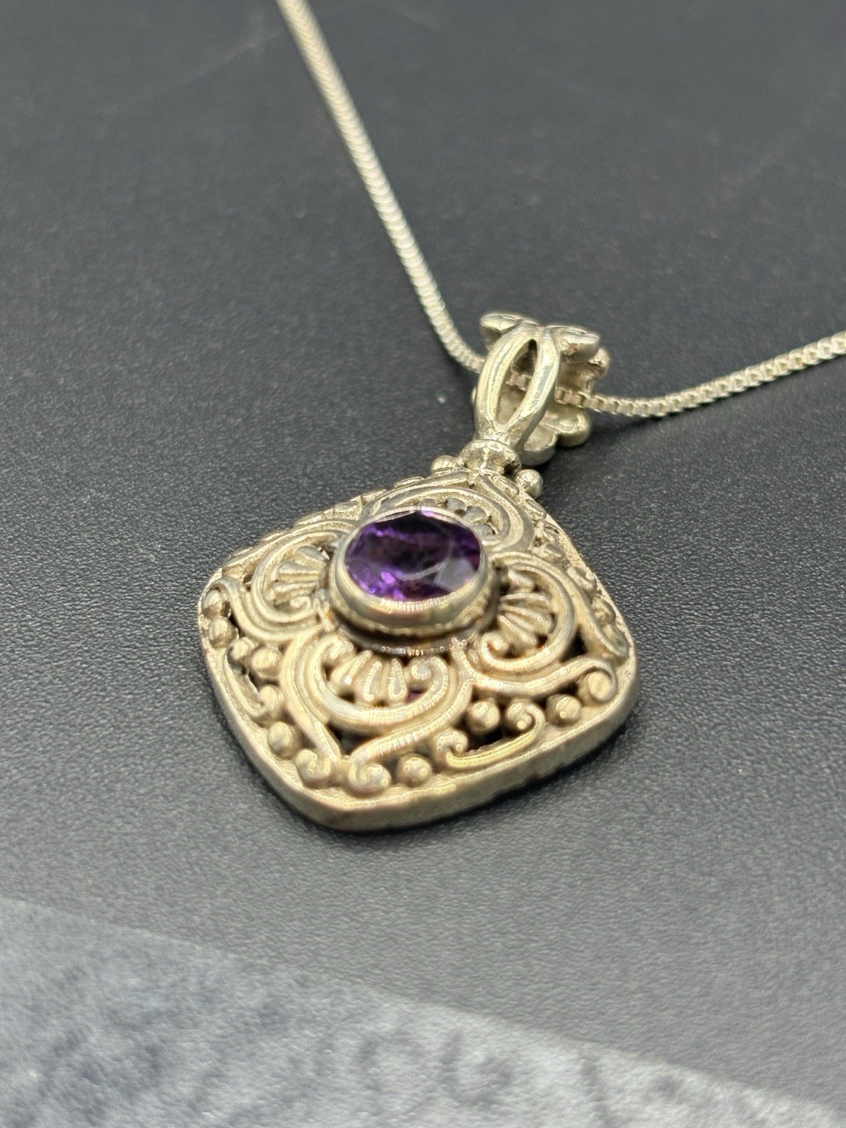 24″ Sterling Silver Amethyst Pendant 9 Grams 925 D7