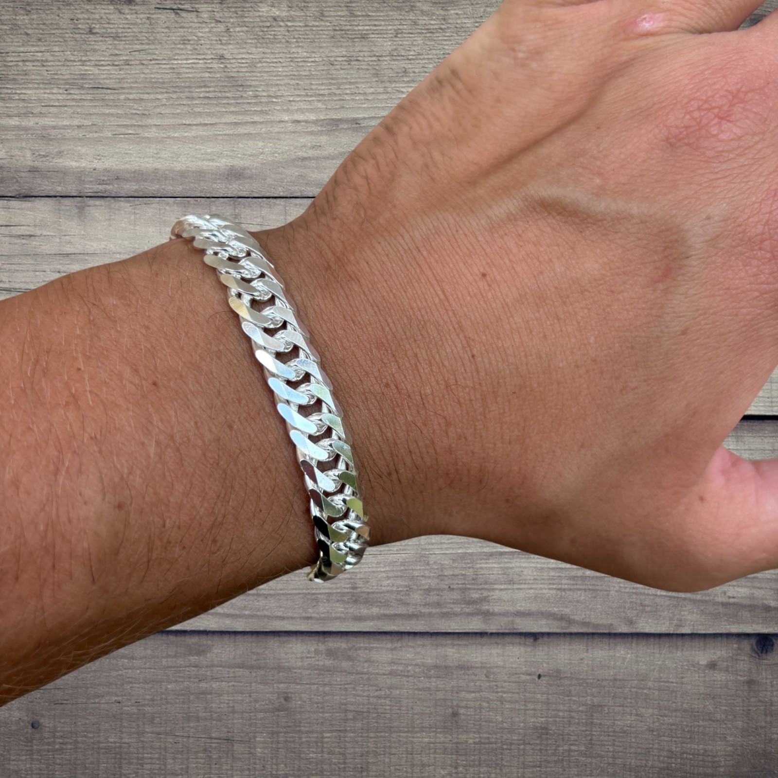 10mm Double Curb Link Bracelet – Real Solid 925 Sterling Silver MADE IN ITALY
