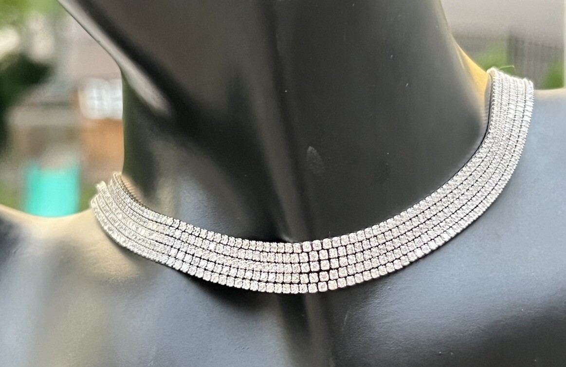 925 Tennis Necklace 5 Strand Choker