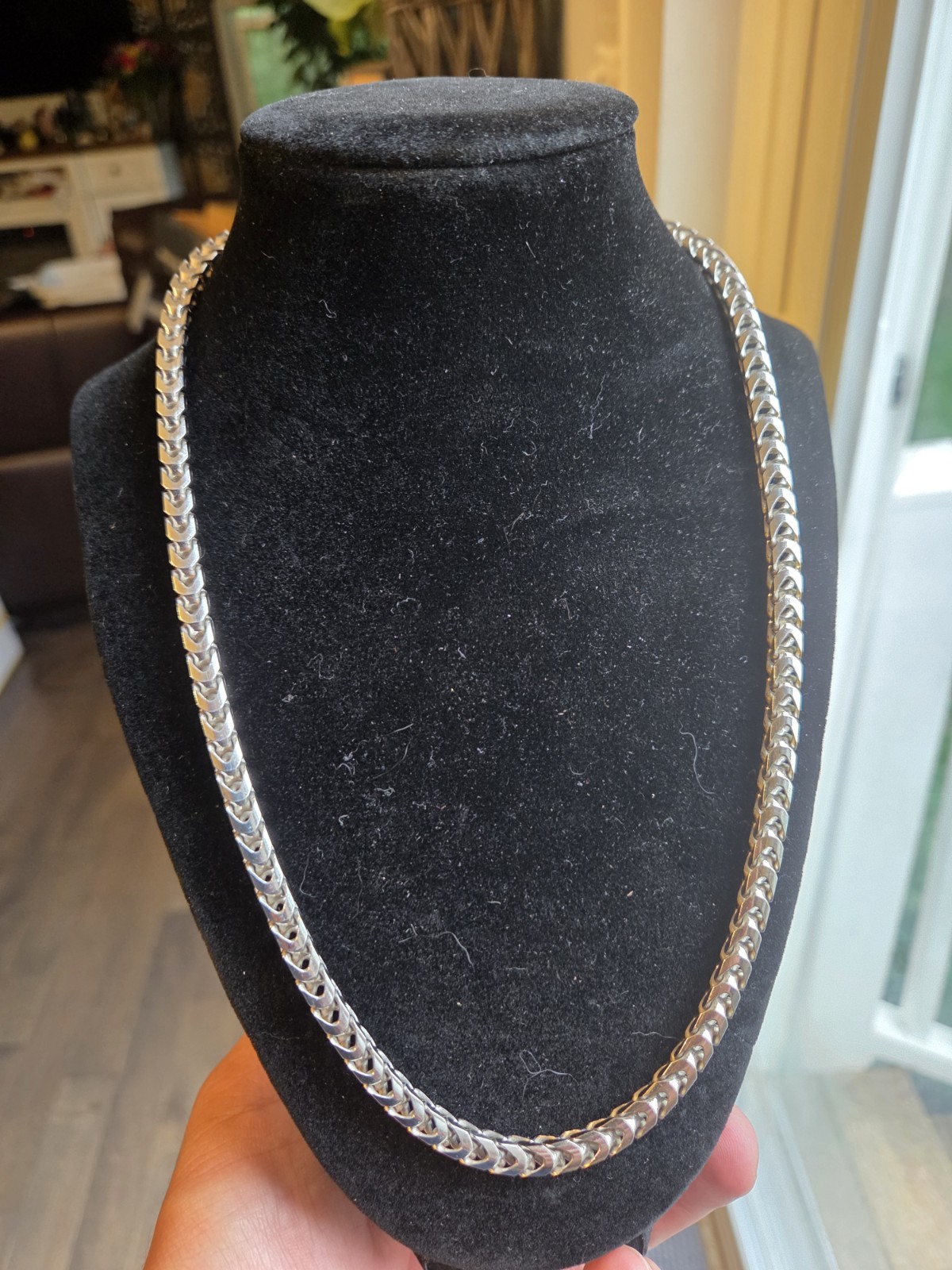 22″ 5.5mm Solid Franco Link Chain- Rhodium Plated 925 Sterling Silver 80g