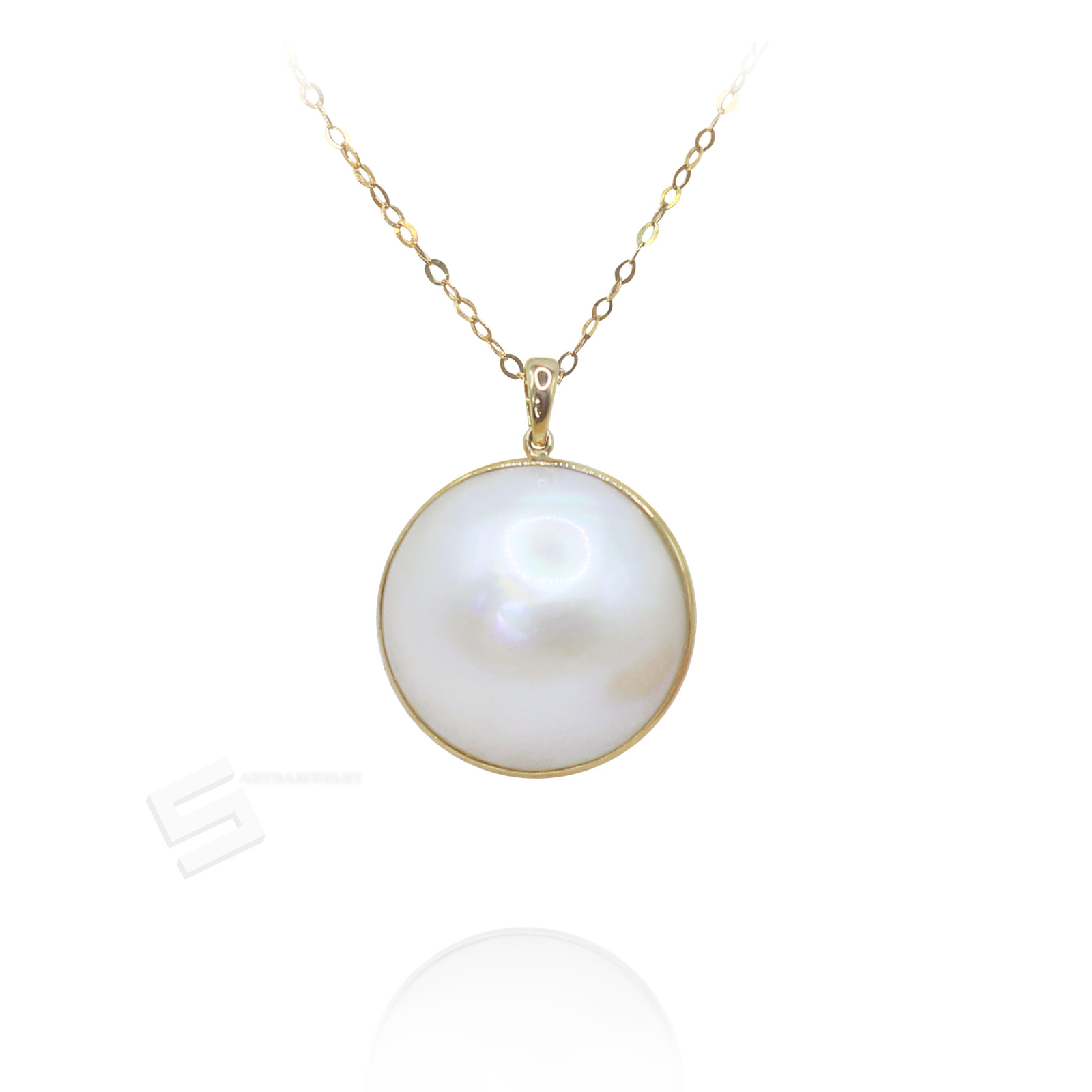 15MM South Sea Mabe Pearl In 18KT Solid Gold Pendant